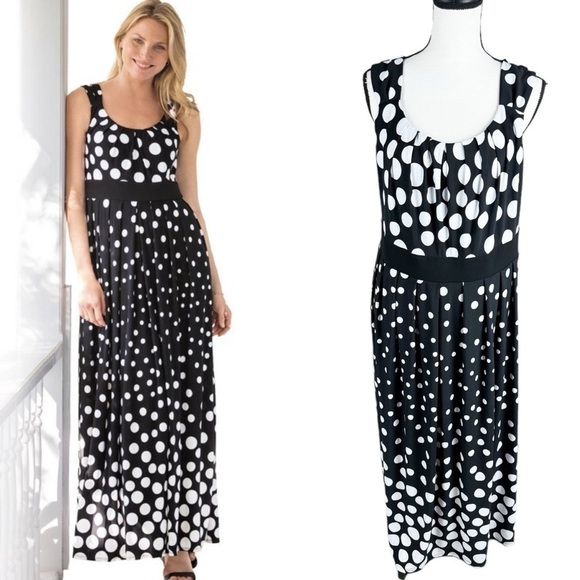 Woman Within Black Ombre Polka Dot Banded-Waist Print Maxi Dress - Picture 1 of 8